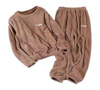 KBOPLEMQ Pyjama 2 pièces pour homme - En polaire - Long hiver - En flanelle - Confortable - Doux - Chaud - Col rond - Ensemble de 2 pièces, O01 Café, XL