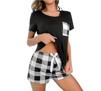 KBOPLEMQ Pyjama court pour femme - Ensemble de pyjama sexy en satin - Deux pièces - Short de nuit fin - Chemise de nuit en soie - Ensemble de pyjama soyeux et doux - Vêtement de nuit à manches courtes