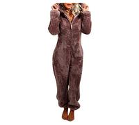 KBOPLEMQ Pyjama en peluche pour femmes avec fermeture éclair - Onesie en forme de chat - Pyjama d'hiver doux et chaud - Teddy en polaire - Ensemble avec capuche - Doux et moelleux