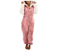 KBOPLEMQ Pyjama une pièce en polaire pour femme - Combinaison chaude Sherpa - Grenouillère - Vêtement de nuit - Fermeture éclair - Combinaison de détente - Combinaison longue - Pyjama doux, E rose., S