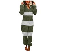 KBOPLEMQ Pyjama Une Pièce en Polaire pour Femme - Combinaison Chaude Sherpa - Grenouillère - Vêtement de Nuit - Fermeture Éclair - Détente - Longue - Doux, D Vert