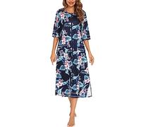KBOPLEMQ Robe de chambre à fermeture éclair pour femme - Robe de chambre - Vêtement de nuit - Peignoir classique à col rond - Cardigan décontracté - Léger - Doux à capuche - Manches longues -