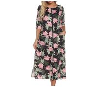KBOPLEMQ Robe de chambre pour femme avec fermeture éclair - Manches 3/4 - Longue chemise de nuit - Léger - Vêtement de détente - Avec poches - Chemise de nuit d'allaitement - Peignoir de sauna -