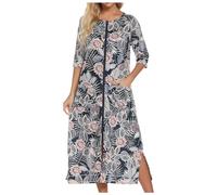 KBOPLEMQ Robe de chambre pour femme avec fermeture éclair - Manches 3/4 - Longue chemise de nuit - Léger - Vêtement de détente - Avec poches - Chemise de nuit d'allaitement - Peignoir de sauna -