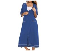 KBOPLEMQ Robe de chambre pour femme avec fermeture éclair - Manches 3/4 - Longue chemise de nuit - Léger - Vêtement de détente - Avec poches - Chemise de nuit d'allaitement - Peignoir de sauna -