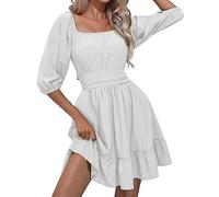 KBOPLEMQ Robe d'été courte pour femme - Mini robe d'été sexy - Robe de pirate - Robe patineuse - Robe trapèze - Épaules dénudées - Dos nu - Manches bouffantes - Robe de fête - Robe chemisier - Robe de