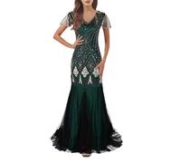 KBOPLEMQ Robe Gatsby pour Femmes - Robe Charleston de Soirée - Robe de Bal Style Années 1920 - Robe de Cocktail Rétro Style Flapper avec Paillettes, Longue, Années 1920, Robe de Cocktail Flapper, en