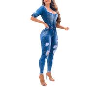 KBOPLEMQ Salopette de travail pour femme - Coupe ajustée - En jean - Combinaison pour femme - Pantalon long - En denim - Combinaison sexy et élégante - Coupe skinny - Combinaison en jean, Marine, XXL
