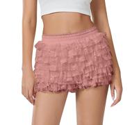 KBOPLEMQ Short Bloomer Y2k pour femme - Dentelle - Volants - Élastique - Taille basse - Mini jupon - Pour adolescente et fille - Élégant - Dentelle - Lolita - Pour fête, O Rose clair, L