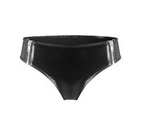 KBOPLEMQ Short en cuir pour femme - Paillettes - Stretch - Mini short ouvert en bas - Tanga extrême - Fermeture éclair - Latex - Mini short en cuir verni - String - String, O Noir., M