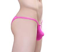 KBOPLEMQ String Glossy pour homme - Transparent - Dos en T - Sous-vêtements légers - Mini slip - String hipster - Short rétro en bambou - Sous-vêtements pour homme, O Rose chaud, XXL