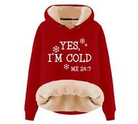 KBOPLEMQ Sweat à capuche en polaire pour femme Yes I'm Cold Hiver Chaud Pull en polaire thermique Teddy Pull rembourré épais Pull à capuche douillet sportif à manches longues Veste en peluche, O Rot1