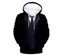 KBOPLEMQ Sweat à capuche pour homme avec impression numérique 3D, faux blazer avec capuche, faux smoking, cravate imprimée, nœud papillon, sweat à capuche avec cordon de serrage, veste à capuche