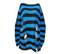 KBOPLEMQ T-shirt à manches longues pour femme - Pull en tricot déchiré - Gothique Punk Grunge - Pull Hollow Out Streetwear - Costume de carnaval - Robe pull surdimensionnée - Haut - Pull long gothique