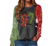 KBOPLEMQ T-shirt de Noël pour femme Six Seven Magie de flocons de neige Raglan Pull de Noël décontracté Col rond T-shirt à manches longues Pull de Noël décontracté Tenue d'automne, O Noir., M