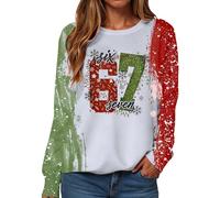 KBOPLEMQ T-shirt de Noël pour femme Six Seven Magie de flocons de neige Raglan Pull de Noël décontracté Col rond T-shirt à manches longues Pull de Noël décontracté Tenue d'automne, O gris clair, M