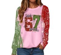 KBOPLEMQ T-shirt de Noël pour femme Six Seven Magie de flocons de neige Raglan Pull de Noël décontracté Col rond T-shirt à manches longues Pull de Noël décontracté Tenue d'automne, O rose., M