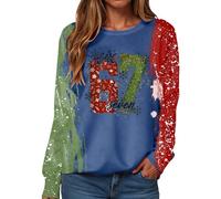 KBOPLEMQ T-shirt de Noël pour femme Six Seven Magie de flocons de neige Raglan Pull de Noël décontracté Col rond T-shirt à manches longues Pull de Noël décontracté Tenue d'automne, O bleu., M