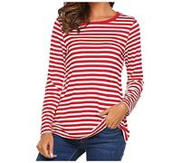 KBOPLEMQ T-shirt rayé noir et blanc pour femme - T-shirt rayé noir à manches longues - Pull à manches longues - Pull long - Costume de marin, rouge, XL