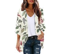 KBOPLEMQ Veste d'été pour femme - En mousseline de soie - Imprimé floral - Kimono - Écharpe ample - Cardigan d'été - Blouse de bain - Capes d'été - En mousseline de soie - Kimono - Cardigan -