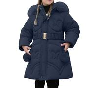 KBOPLEMQ Veste d'hiver pour fille - Longue - Veste matelassée en peluche - Veste matelassée - Manteau avec capuche cave - Doudoune chaude - Veste d'hiver épaisse pour bébé, O bleu marine, 7-8 ans