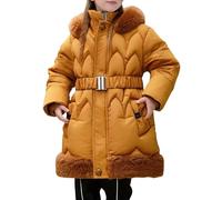 KBOPLEMQ Veste d'hiver pour fille - Longue - Veste matelassée en peluche - Veste matelassée - Manteau avec capuche cave - Doudoune chaude - Veste d'hiver épaisse pour bébé, O jaune., 5-6 ans