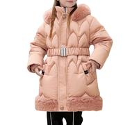 KBOPLEMQ Veste d'hiver pour fille - Longue - Veste matelassée en peluche - Veste matelassée - Manteau avec capuche cave - Doudoune chaude - Veste d'hiver épaisse pour bébé, O rose., 5-6 ans