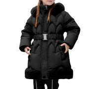 KBOPLEMQ Veste d'hiver pour fille - Longue - Veste matelassée en peluche - Veste matelassée - Manteau avec capuche cave - Doudoune chaude - Veste d'hiver épaisse pour bébé, O Noir., 9-10 ans