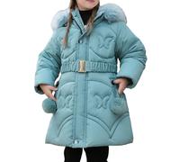 KBOPLEMQ Veste d'hiver pour fille - Longue - Veste matelassée en peluche - Veste matelassée - Manteau avec capuche cave - Doudoune chaude - Veste d'hiver épaisse pour bébé, O bleu ciel, 7-8 ans