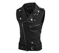 KBOPLEMQ Veste en cuir punk rock cloutée pour homme - Coupe ajustée - Gilet de club classique sans manches avec fermeture éclair et col - Style motard, O Noir., L