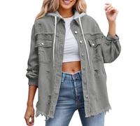 KBOPLEMQ Vestes en jean pour femme - Manches longues - Avec déchirures tendance - Couleur unie - Décontractée - Basique - Vintage - Veste mi-saison - Couleur unie - Streetwear - Veste softshell, O