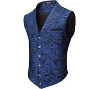 KBOPLEMQ Vestes pour hommes à motif paisley victorien Steampunk Gothique - Veste de costume à une rangée - Veste sans manches - Coupe ajustée - Col en V - Veste de smoking, Z1 bleu., M