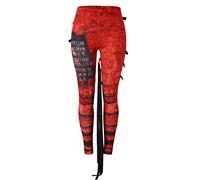 KBOPLEMQ Vêtements Gothique Punk pour Femme - Pantalon Serré à Rivets et Sangles - Leggings Steampunk avec Dentelle Latérale - Noir, Rouge, L