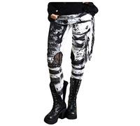 KBOPLEMQ Vêtements Gothique Punk pour Femme - Pantalon Serré à Rivets et Sangles - Leggings Steampunk avec Dentelle Latérale - Noir, Gris, S