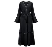 KBOPLEMQ Vêtements musulmans pour femmes Abaya Ramadan Cardigan ouvert à l'avant Manches chauve-souris Vêtements de prière pour femmes Col en V Robe maxi islamique Prière Dubaï Caftan, O Noir., XL