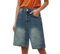 KBOPLEMQ Y2K Short baggy en jean pour femme - Bermuda court - Délavé - Jambes larges - Décontracté - Barrel - Jean - Short d'été surdimensionné Y2K - Short d'été décontracté en denim, P bleu., L