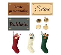KBPTM Étiquettes personnalisées en cuir pour chaussettes de Noël avec rivet, étiquette d'identification gravée pour chaussettes de Noël, décoration de cheminée pour la famille et les enfants