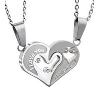 KBRPEY 2 Colliers Pendentif Cœur Puzzle Amoureux Bicolore Acier Inoxydable Chaîne Boule Strass Romantique Bijoux Couple