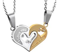 KBRPEY 2 Colliers Pendentif Cœur Puzzle Amoureux Bicolore Acier Inoxydable Chaîne Boule Strass Romantique Bijoux Couple