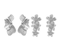 KBRPEY 2 Paires Boucles d'Oreilles Femme Statement Boucle d'Oreille Fleur et Feuilles Légères Bijoux Mode pour Quotidien Fête et Mariage (Argent)