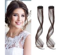 KBRPEY 2 Paires Long Side Air Bangs 35 cm Naturel Wavy Curly Thin Air Hair Synthétique Dragon Beard Bangs pour Femmes Filles (Marron A)