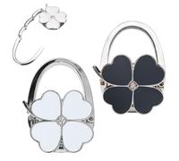 KBRPEY 2 Pièces Accroche Sac a Main pour Table Porte à Table Crochet Sac a Main Pliable Forme Trèfle à Quatre Feuilles Gadget Porte Accessoire Pratique pour Restaurant Bureau Café(Noir et Blanc)