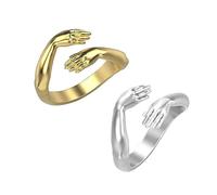 KBRPEY 2 Pièces Bagues en Argent Sterling pour Femmes Bague Femme Fiançailles Argent 925 étreignant Les Mains Bague Ajustable en Argent Sterling Anneau de Câlin Bijoux Mariage Cadeau