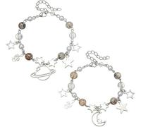 KBRPEY 2 Pièces Bracelet Galaxie Cosmique Étoiles Planète Lune Charmes Perles Naturelles Bijoux Féminins Argentés pour Filles Femmes (A)