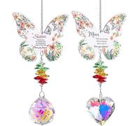 KBRPEY 2 Pièces Carillon Éolien Papillon Cristal Suspendu Décoration Jardin Extérieur Message Affectueux Maman Soeur
