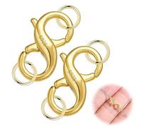 KBRPEY 2 Pièces Fermoir Bijoux Argent Sterling 925 Double à Pinces de Homard Attache Bricoler Soi Même pour Bracelet Collier Pendentif(Or)