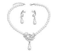 KBRPEY 2 Pièces Parure Bijoux Femme Collier Perles Goutte Pendentif Boucles D'oreilles Strass Élégant Ensemble Mariage Cérémonie Soirée
