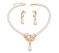 KBRPEY 2 Pièces Parure Bijoux Femme Collier Perles Goutte Pendentif Boucles D'oreilles Strass Élégant Ensemble Mariage Cérémonie Soirée