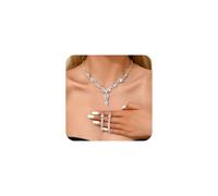 KBRPEY 2 Pièces Parure Bijoux Marquise Cristal Brillant Collier Boucles D'oreilles Strass Élégant Ensemble Accessoires Mariage Cérémonie