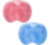 KBRPEY 2 Pièces Tapis de Bain Coussin de Massage pour Pieds avec Antidérapant Ventouses Tapis de Douche Multifonctionnel Nettoyeur de Dos Relaxation Apaisante (Rose et Bleu)